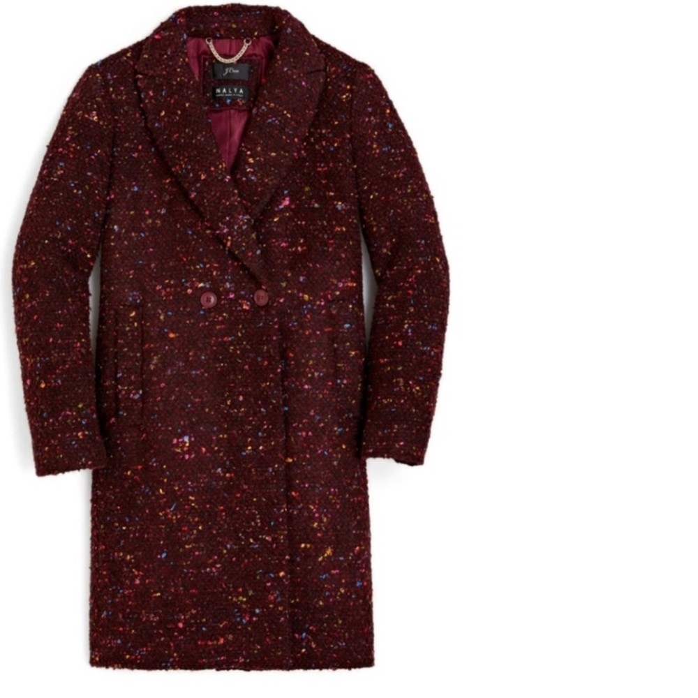 J Crew Daphne Topcoat Burgundy Tweed Multi 6